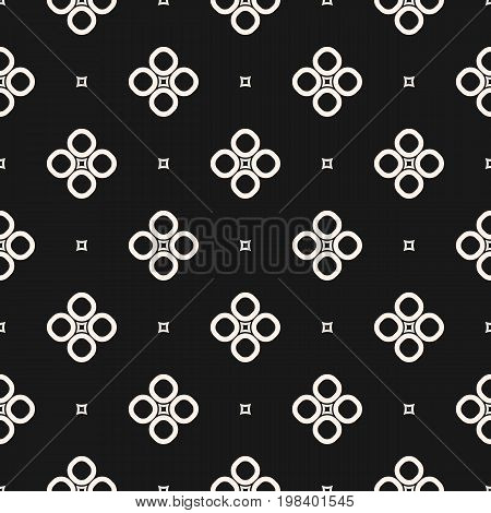 Monochrome seamless pattern, geometric vector texture with smooth outline shapes, circles, squares. Subtle abstract background, repeat tiles. Dark stylish design for prints, home, decor, furniture.