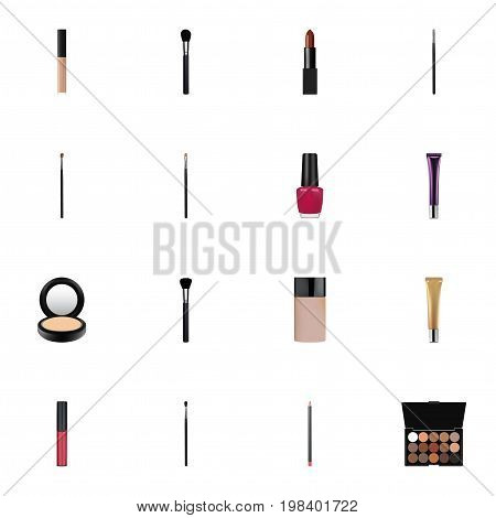 Realistic Multicolored Palette, Make-Up Product, Pomade And Other Vector Elements