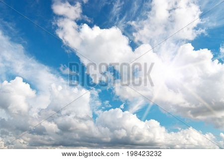 Deep blue sky and summer sun. Nature airscape.