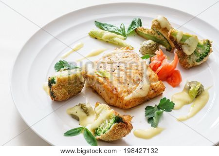 salmon steak with vegetables
