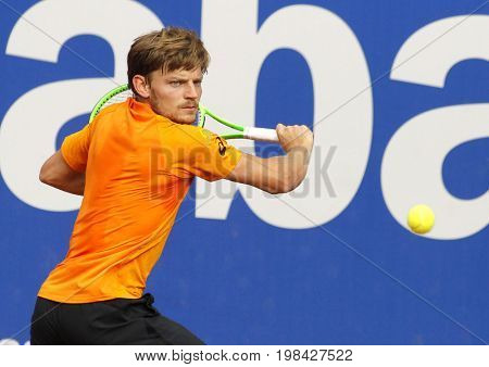 BARCELONA, SPAIN - APRIL, 27: Belgian tennis player David Goffin in action during a match of Barcelona tennis tournament Conde de Godo on April 27, 2017 in Barcelona Spain