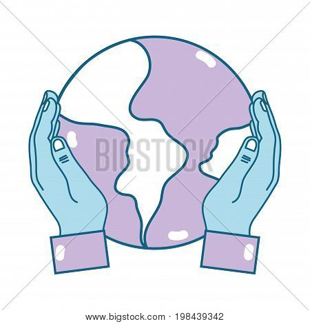 hands with global earth planet and geography ubication vector illustration