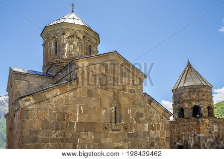 Gergeti Trinity Church (Tsminda Sameba), Holy Trinity Church near the village of Gergeti in Georgia, under Mount Kazbegi