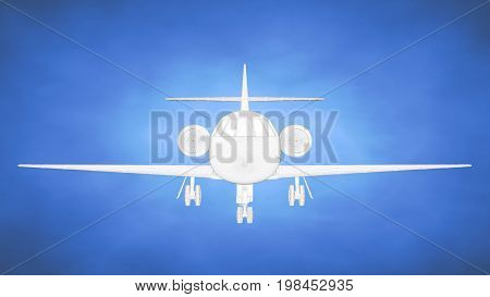 Outlined 3D Rendering Of An Airplane Inside A Blue Studio