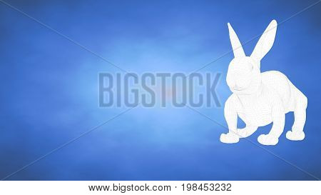 Outlined 3D Rendering Of A Rabbit Inside A Blue Studio