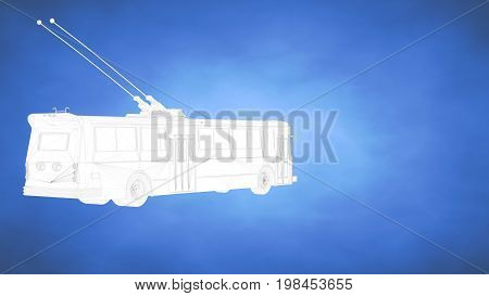 Outlined 3D Rendering Of A Train Inside A Blue Studio