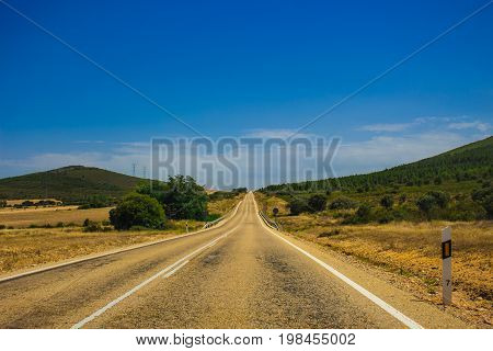Autovía N-631. Road, horizon, car. Spain. Picture taken - 29 july 2017.