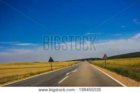 Autovía N-631. Road, horizon, car. Spain. Picture taken - 29 july 2017.