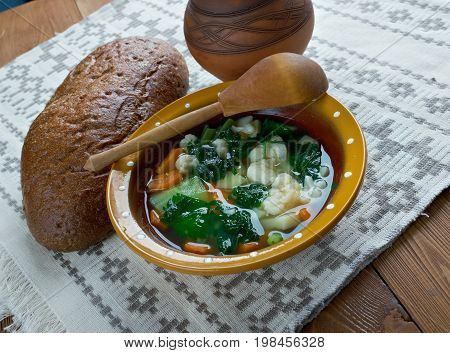 nettle soup.Russian green shchi with nettle close up  meal