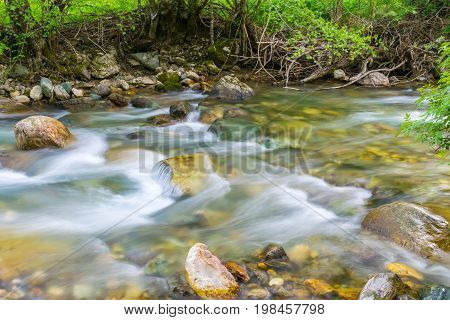 Kolasinskaya River Flows Through The City With A Rapid Flow. Montenegro, Kolasin.