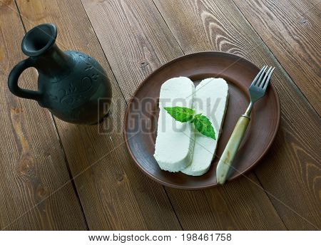 Tushuri Cheeses. Georgian cuisine close up meal