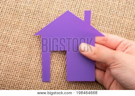 Hand Holding A Paper House On Canvas