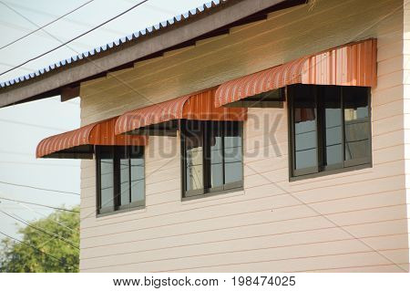 close up rainproof awning of slide window