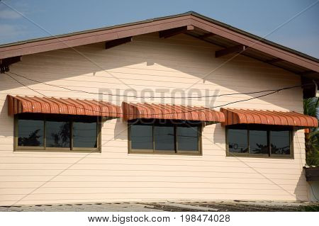 close up rainproof awning of slide window