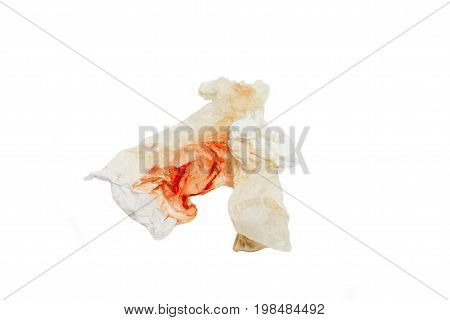 Blood On Tissue And Cotton On White Isolate Background  With Copy Space And  Clipping Path, The Pain
