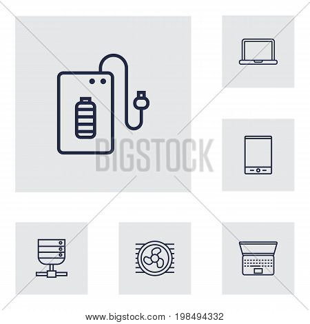 Collection Of Laptop, Tablet, Server And Other Elements.  Set Of 6 Laptop Outline Icons Set.