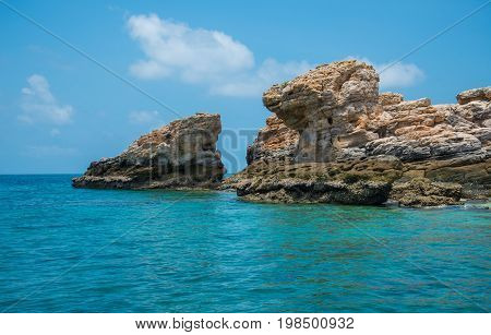 Rock formation of unknown island in Arnhem land of Northern territory state of Australia.