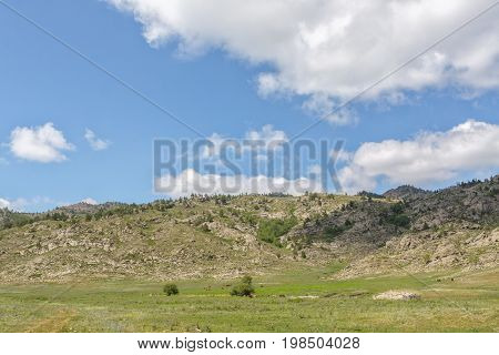 A Beautiful Summer Landscape With A Meadow With Wildgrass High In The Mountains Against The Backdrop