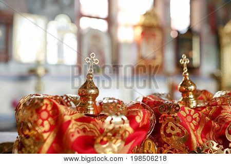 Crown for Wedding in Orthodox church gold. the ceremony in the Church