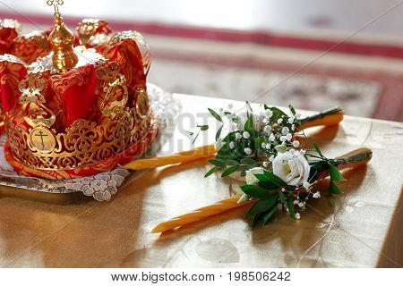Crown for Wedding in Orthodox church gold. the ceremony in the Church