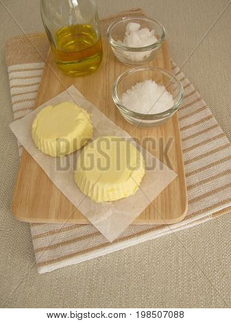 Homemade vegan margarine with rapeseed oil, coconut oil and fleur de sel