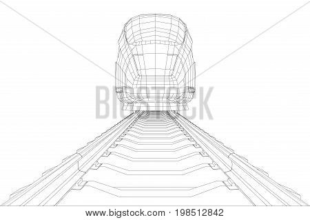 Modern speed train silhouette. Vector rendering of 3d. Wire-frame style