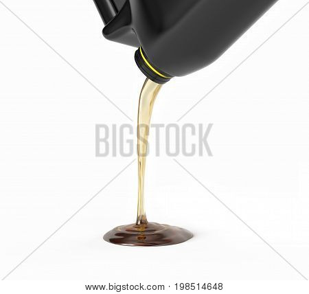 motor oil pouring from plastic bottle 3d render