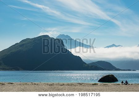 Haukland Beach on the Lofoten islands in Norway.