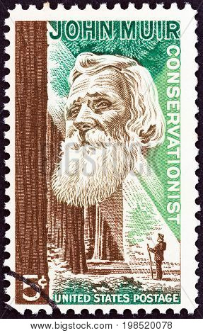 USA - CIRCA 1964: A stamp printed in USA shows naturalist John Muir and forest , circa 1964.