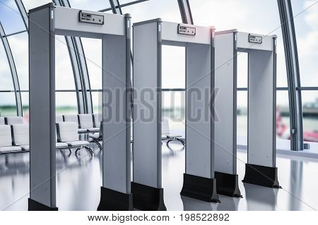 3d rendering security gates or metal detectors in airport