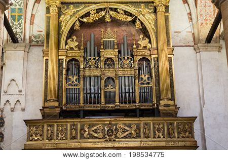 VERONA ITALY - MAY 1 2016 - Interior of Sant'Anastasia Church in Verona Italy. Sant'Anastasia is a church of the Dominican Order in Verona it was built in 1280 -1400