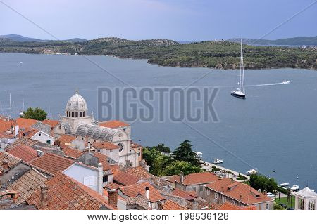 View of city Sibenik and surrounded Croatian islands