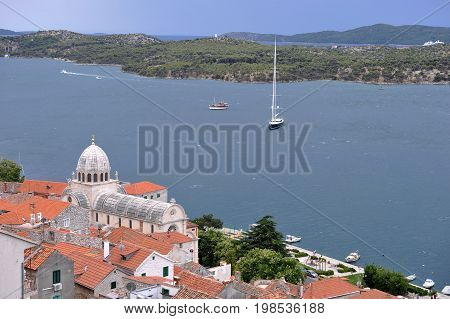 View of city Sibenik and surrounded Croatian islands