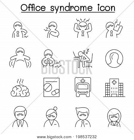 Office syndrome icon set in thin line style