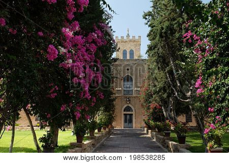Alley to the main building of the Salesian Monastery Beit Jamal