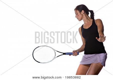 eine schön, athletisch Tennisspielerin isoliert auf weißem Hintergrund.