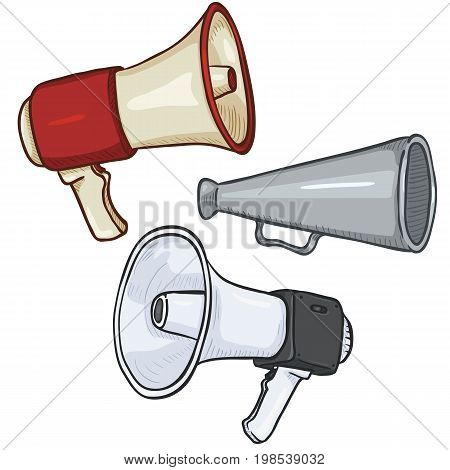 Vector Set Of Cartoon Color Megaphones And Loudspeakers
