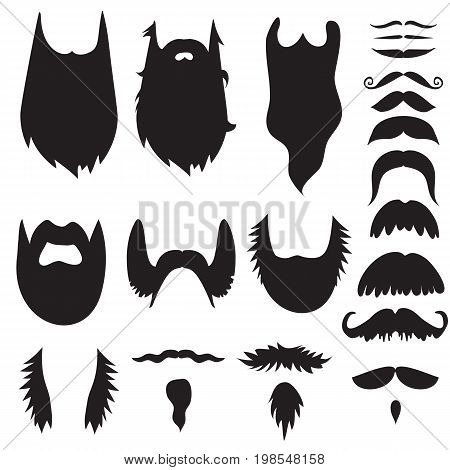 Hand drawn black mustache silhouette set. Vector Illustration.