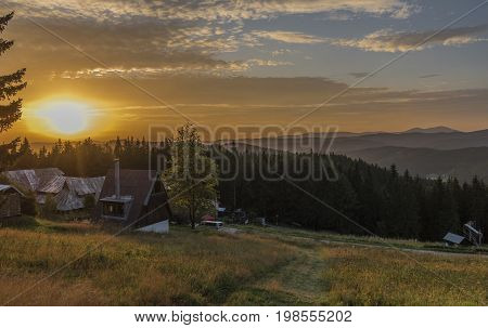 Sunset in summer evening near Kasarna village in west Slovakia