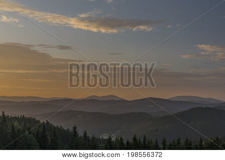 Sunset in summer evening near Kasarna village in west Slovakia
