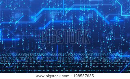Abstract Cyberspace With Blue Digits And Graphic Lines
