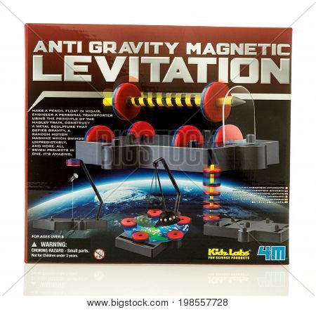 Winneconne WI - 6 August 2017: A box of Anti Gravity Magnetic Levitation by Kidz Labs on an isolated background.
