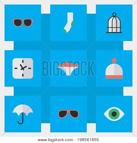 Elements Parasol, Lingerie, Birdcage And Other Synonyms Vision, View And Clock.  Vector Illustration Set Of Simple Equipment Icons.