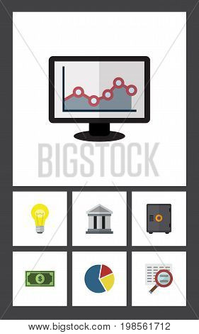 Flat Icon Finance Set Of Strongbox, Greenback, Scan And Other Vector Objects
