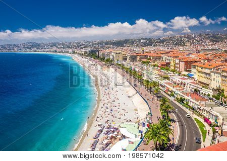 Beach Promenade In Old City Center Of Nice, French Riviera, France, Europe.