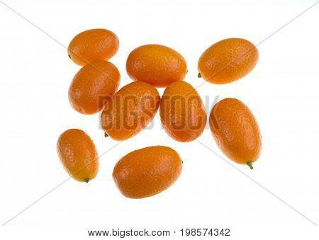 The Nagami Cumquat Fortunella margarita looks like a tiny orange with an oval shape sweet oily skin quite sour inside and orange colour.