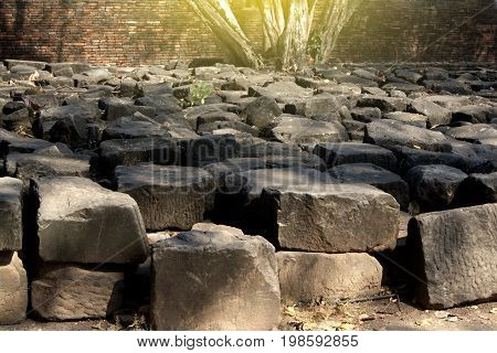 Field of black rocks in the temple Wat Mahathad Ayutthaya Thailand