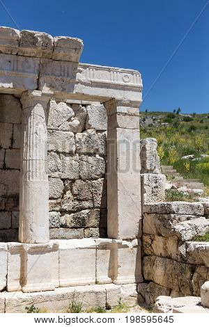 Ancient city Sagalassos ruins and columns in Anatolia