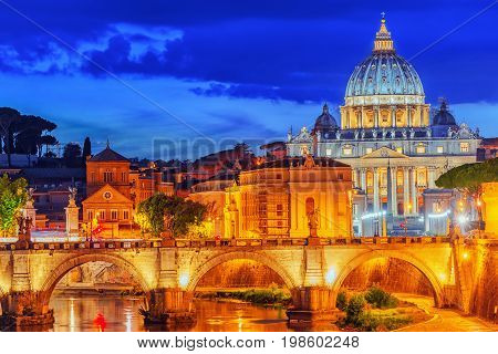 View On Bridge Vittorio Emanuele Ii (ponte Vittorio Emanuele Ii) And Vatican City St. Peter's Basili