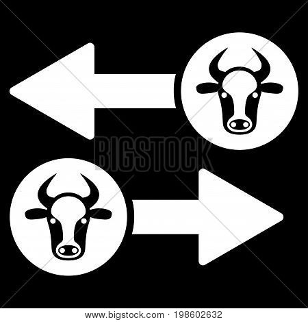 Cow Exchange Arrows vector icon. Flat white symbol. Pictogram is isolated on a black background. Designed for web and software interfaces.